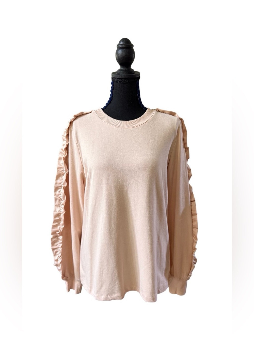 Jason Wu Soft Blush Ruffle-Trim Knit Relaxed Fit Sweatshirt
